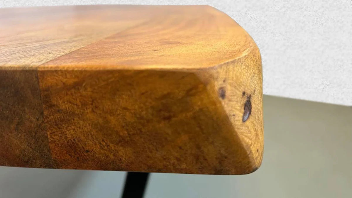 Rustic Solid Wood Live Edge Center Table | Natural Wood & Metal Base