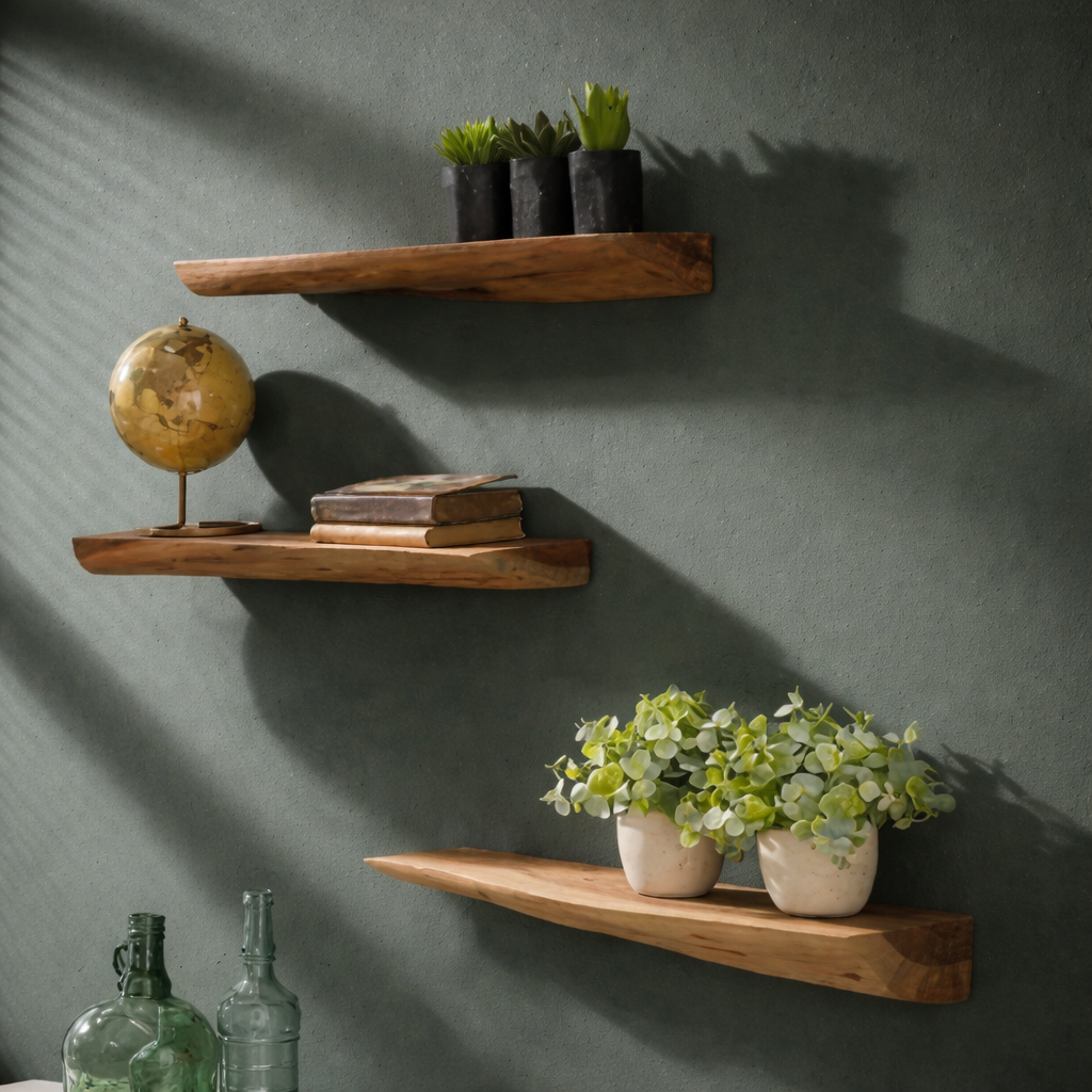 Timber Trio Rustic Live Edge Floating Shelf Set of 3 – Solid Wood | Wood’s Buddy