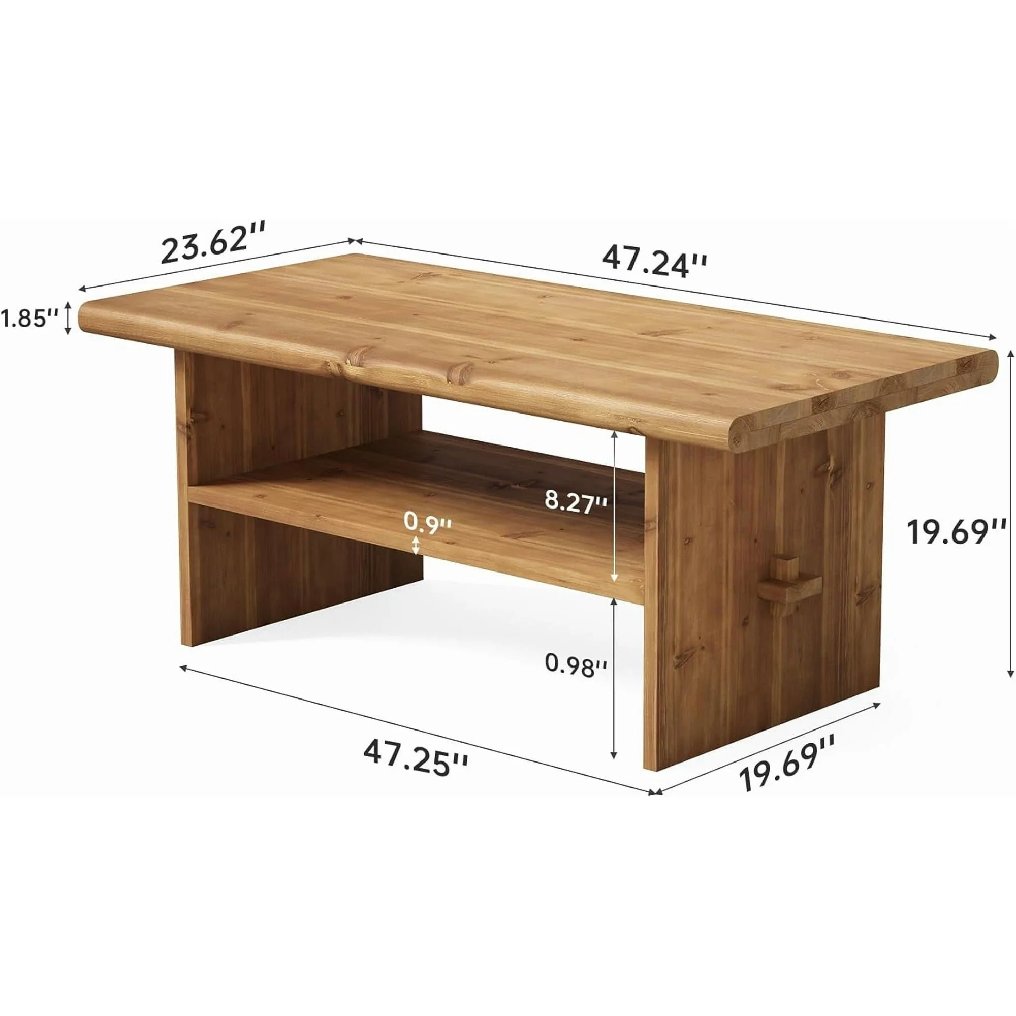 Rustic Solid Wood Coffee Table – Modern Farmhouse Wooden Living Room Centre Table with Lower Shelf