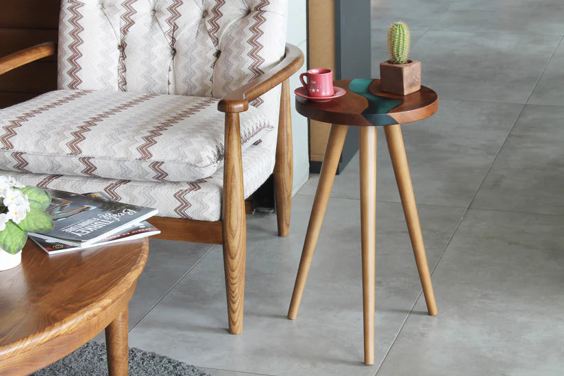 TriForm Epoxy Wooden Side Table | Compact Resin Top Accent End Table