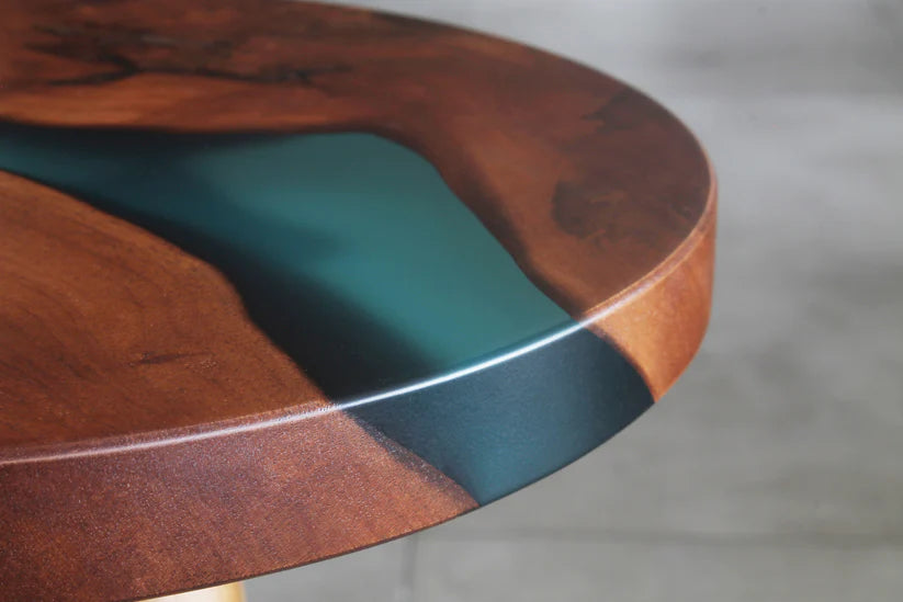TriForm Epoxy Wooden Side Table | Compact Resin Top Accent End Table