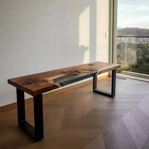 Valterra Midnight Sky Custom Live Edge Bench 4 ft | Solid Wood Resin Inlay Designer Seat