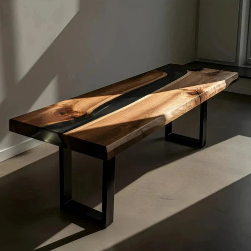 Valterra Midnight Sky Custom Live Edge Bench 4 ft | Solid Wood Resin Inlay Designer Seat