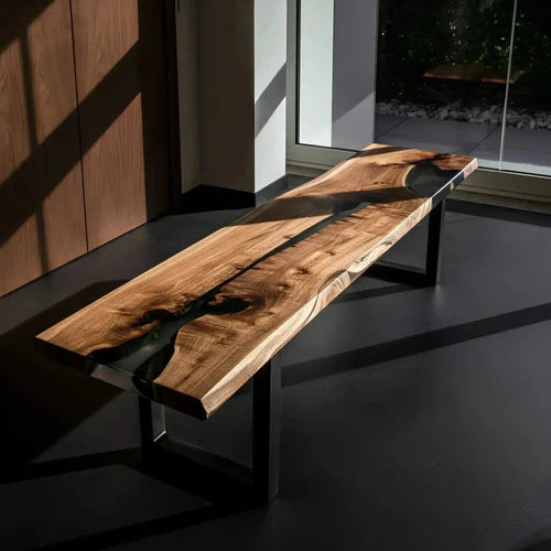 Valterra Midnight Sky Custom Live Edge Bench 4 ft | Solid Wood Resin Inlay Designer Seat