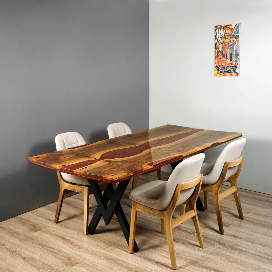 Crimson Lava Epoxy Resin River Dining Table – Live Edge Glossy Solid Wood 6-Seater | Wood’s Buddy