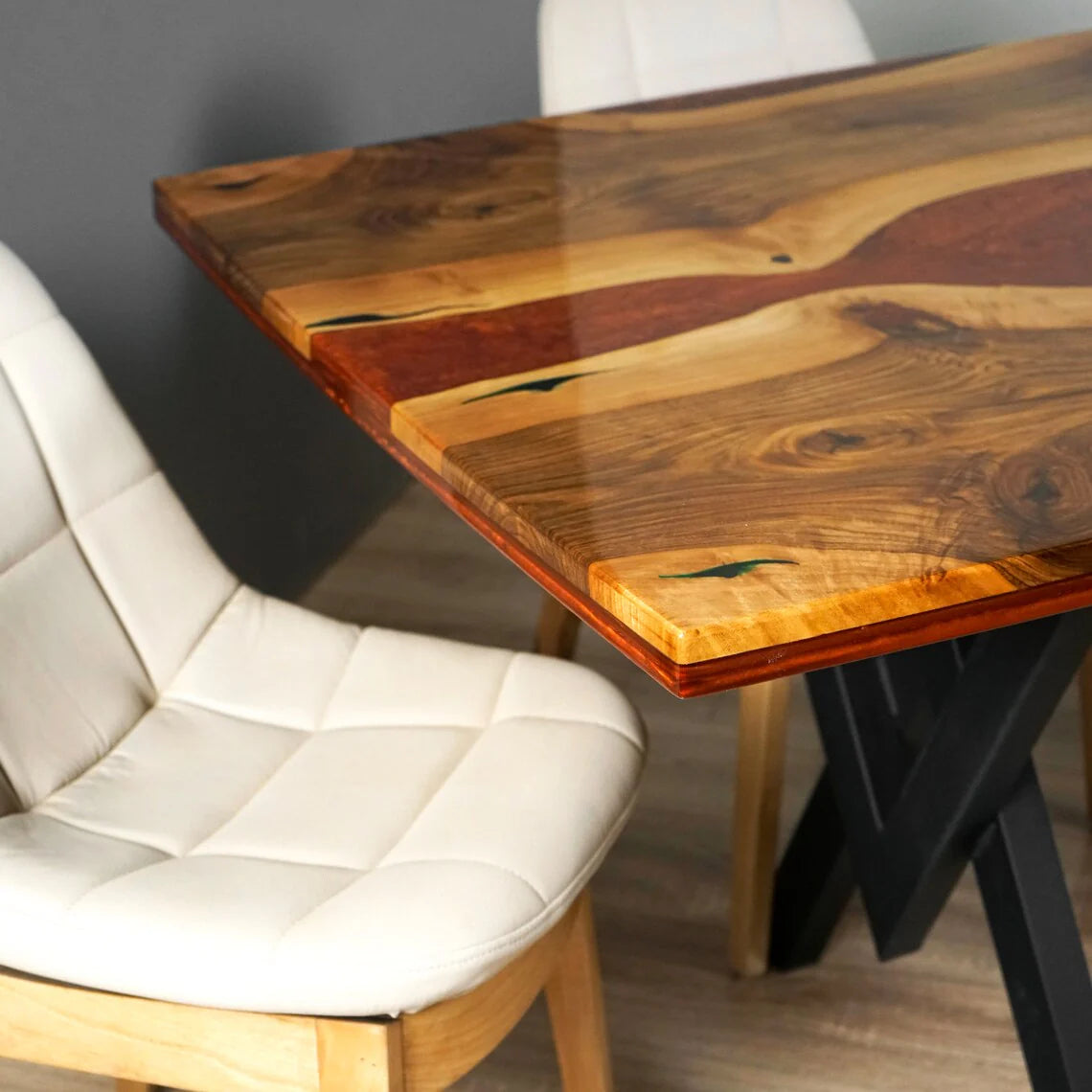 Crimson Lava Epoxy Resin River Dining Table – Live Edge Glossy Solid Wood 6-Seater | Wood’s Buddy