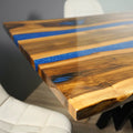 Double Blue Epoxy River Live Edge Solid Wood Dining Table – 6 Seater Matt Finish | Wood’s Buddy