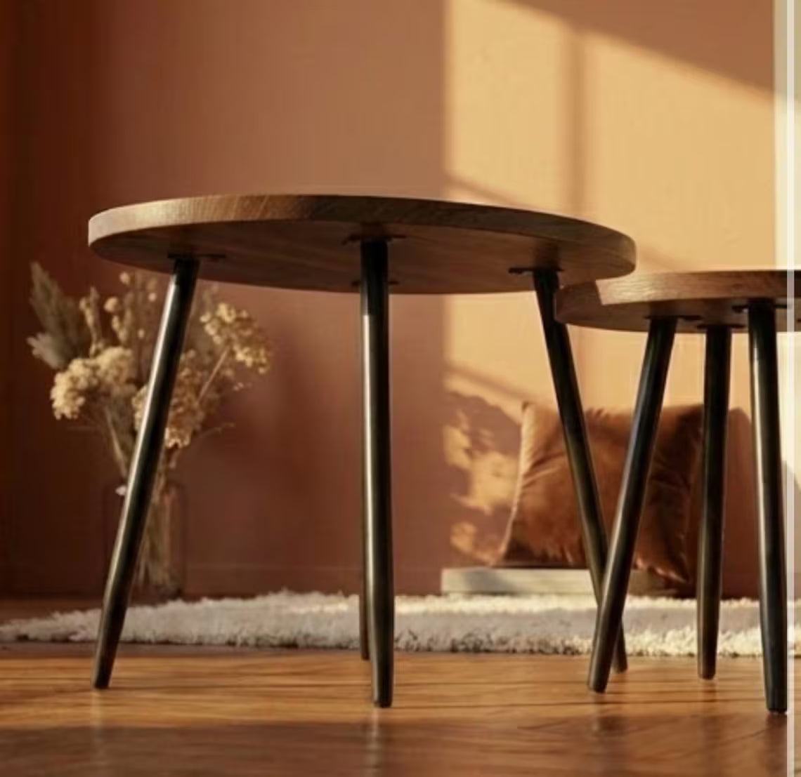 Nestrova Round Nesting Tables Set of 2 – Solid Wood Modern Space-Saving Side Tables | WoodsBuddy