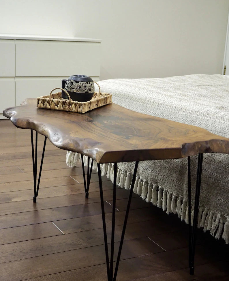Wood’s Buddy Natural Live Edge Acacia Black Epoxy Coffee Table – Hairpin Leg Industrial Centre Table