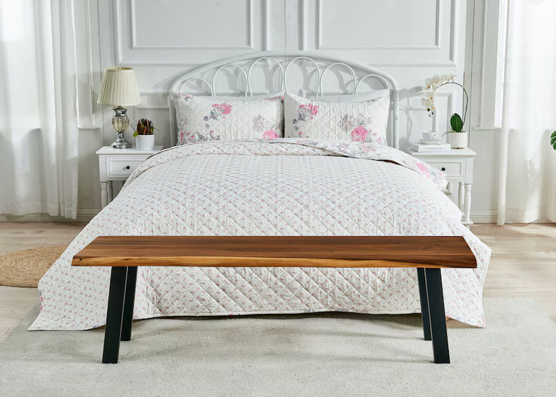 Sereno Solid Wood Bed-End Bench 5 ft – Live Edge Minimal Bedroom Seating | WoodsBuddy