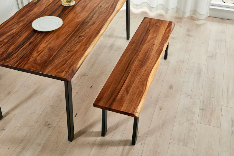 Sereno Solid Wood Bed-End Bench 5 ft – Live Edge Minimal Bedroom Seating | WoodsBuddy