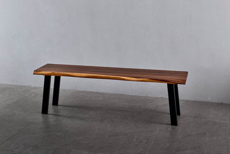 Sereno Solid Wood Bed-End Bench 5 ft – Live Edge Minimal Bedroom Seating | WoodsBuddy