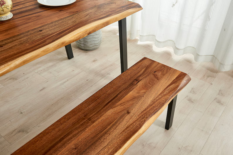 Sereno Solid Wood Bed-End Bench 5 ft – Live Edge Minimal Bedroom Seating | WoodsBuddy