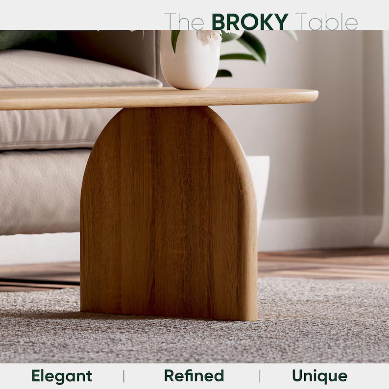 Wood's Buddy Solid Wood Japandi Coffee Table - Modern Oval Centre Table with Organic Curves & Natural Finish