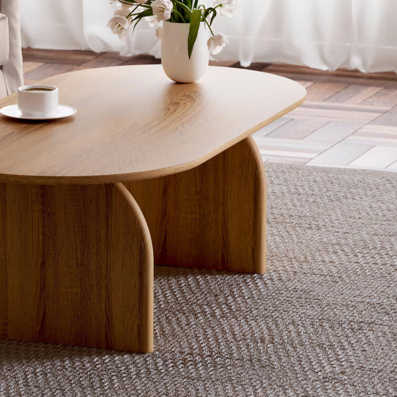 Wood's Buddy Solid Wood Japandi Coffee Table - Modern Oval Centre Table with Organic Curves & Natural Finish
