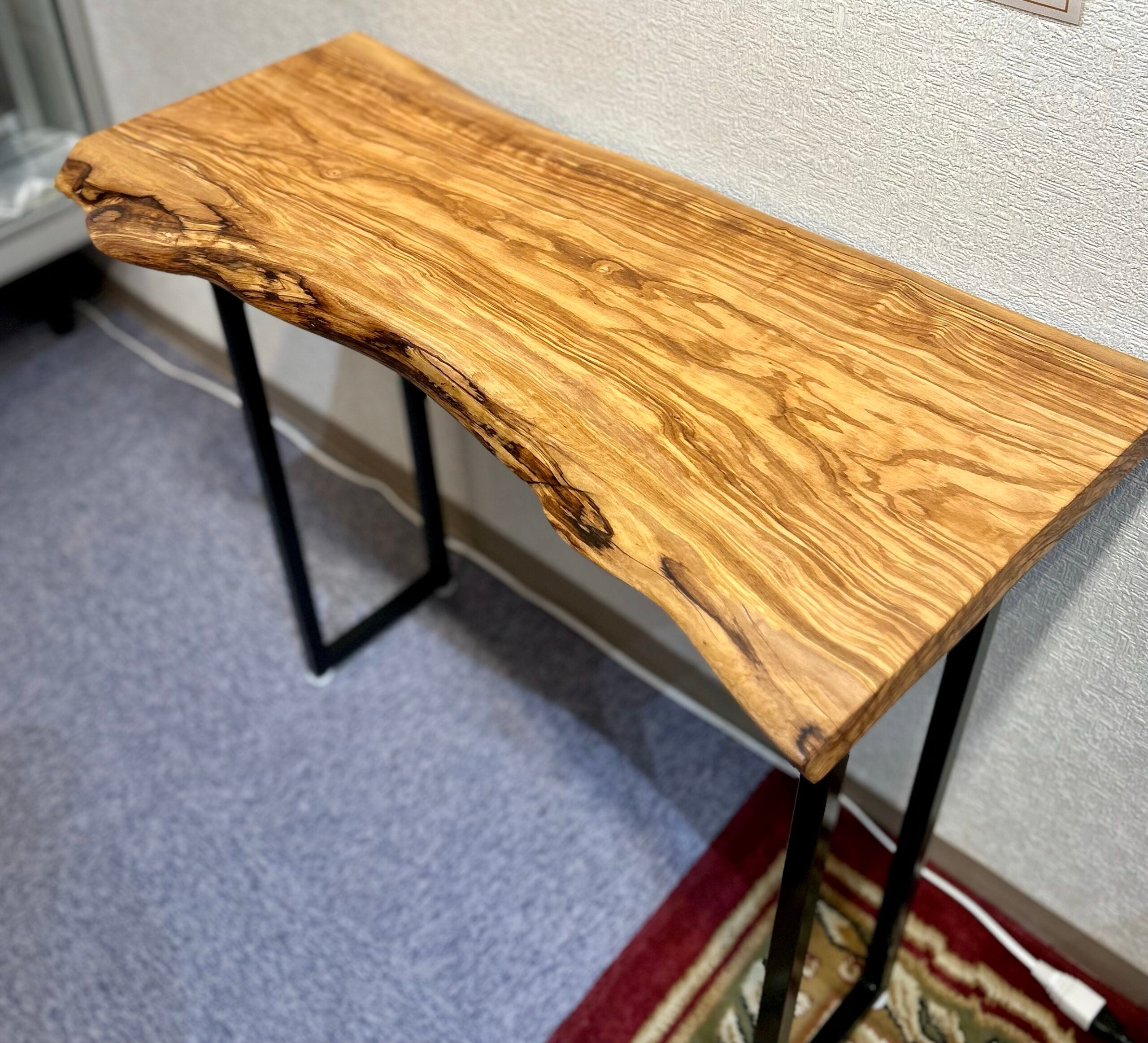 Rustic Solid Wood Live Edge Console Table  with Iron Legs