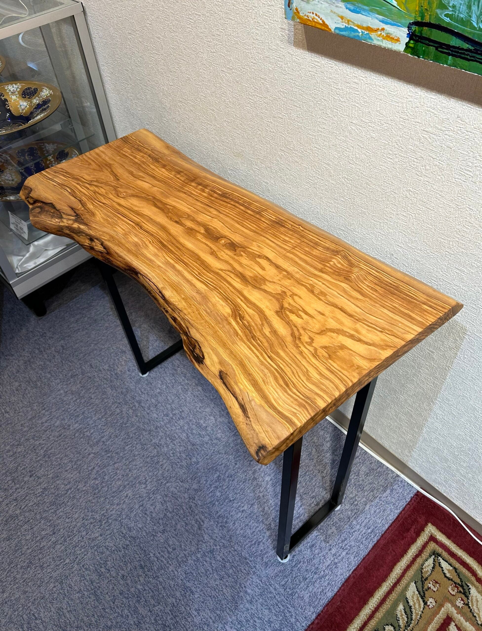 Rustic Solid Wood Live Edge Console Table  with Iron Legs