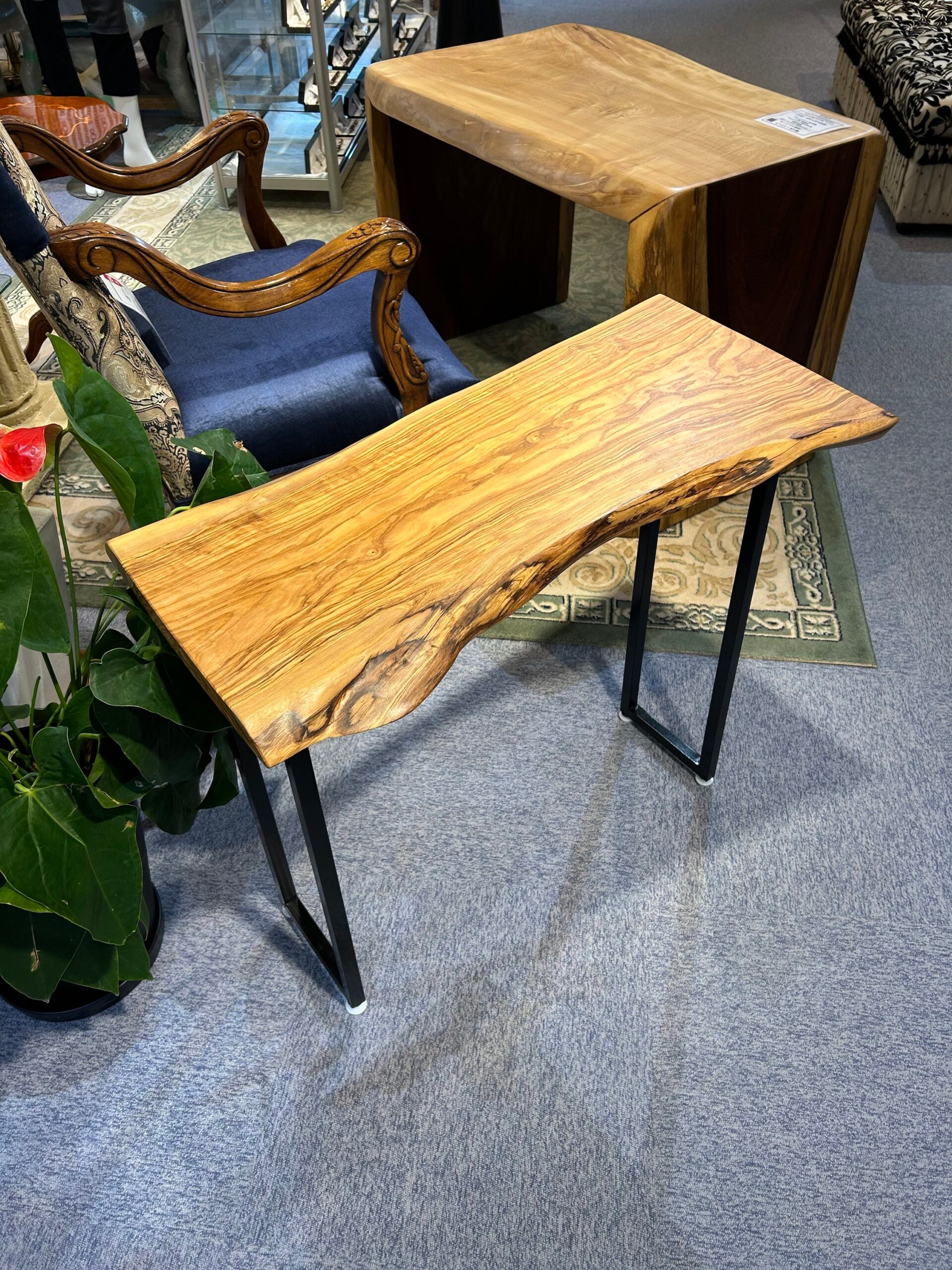 Rustic Solid Wood Live Edge Console Table  with Iron Legs