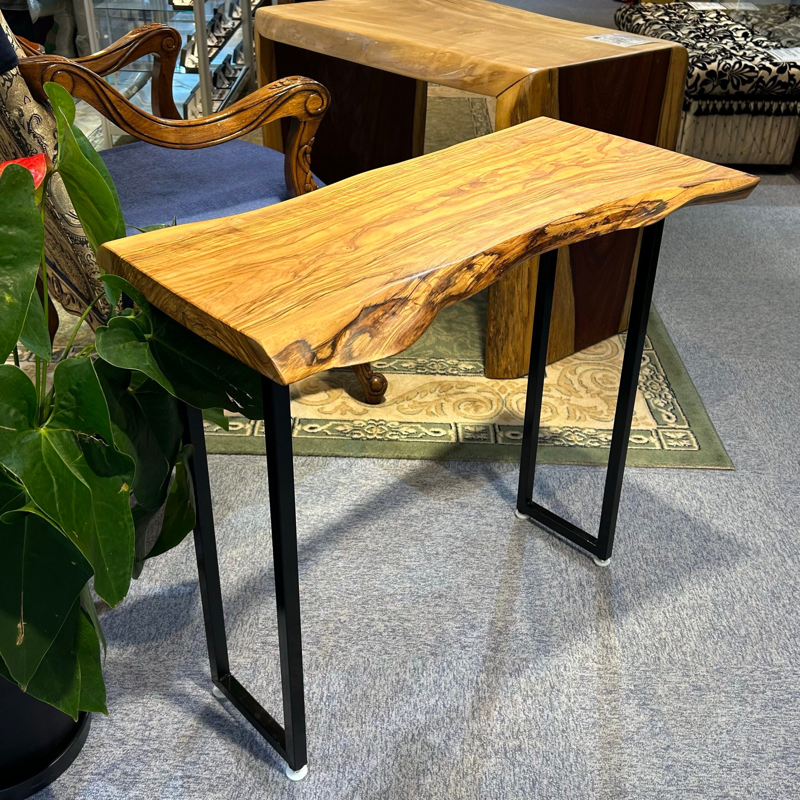 Rustic Solid Wood Live Edge Console Table  with Iron Legs