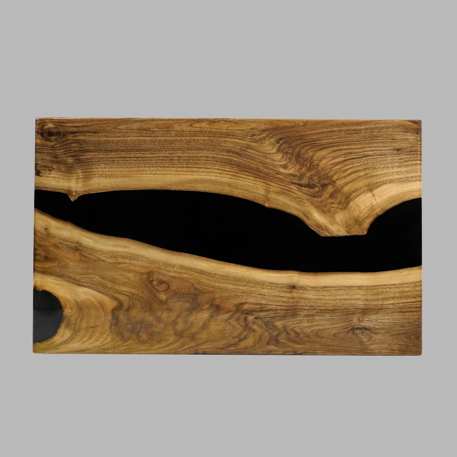 Midnight Acacia Wood Coal Black Epoxy Resin River Center Table | Wooden Legs