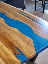 Oceanic Blue Live Edge Epoxy Resin River Dining Table Set with Bench –  Semi-Gloss Wood | Wood’s Buddy