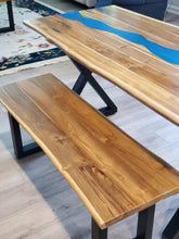 Oceanic Blue Live Edge Epoxy Resin River Dining Table Set with Bench –  Semi-Gloss Wood | Wood’s Buddy