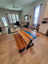 Oceanic Blue Live Edge Epoxy Resin River Dining Table Set with Bench –  Semi-Gloss Wood | Wood’s Buddy