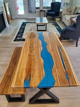 Oceanic Blue Live Edge Epoxy Resin River Dining Table Set with Bench –  Semi-Gloss Wood | Wood’s Buddy