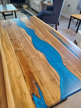 Oceanic Blue Live Edge Epoxy Resin River Dining Table Set with Bench –  Semi-Gloss Wood | Wood’s Buddy