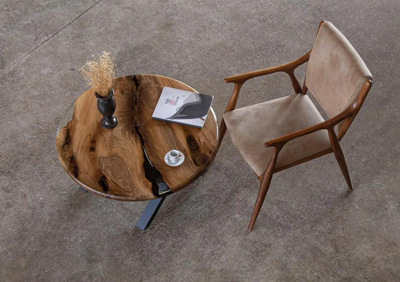 Astraea Mid-Century Epoxy River Round Coffee Table 24-Inch | WoodsBuddy