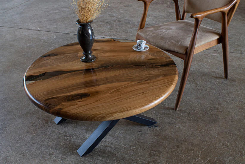 Astraea Mid-Century Epoxy River Round Coffee Table 24-Inch | WoodsBuddy