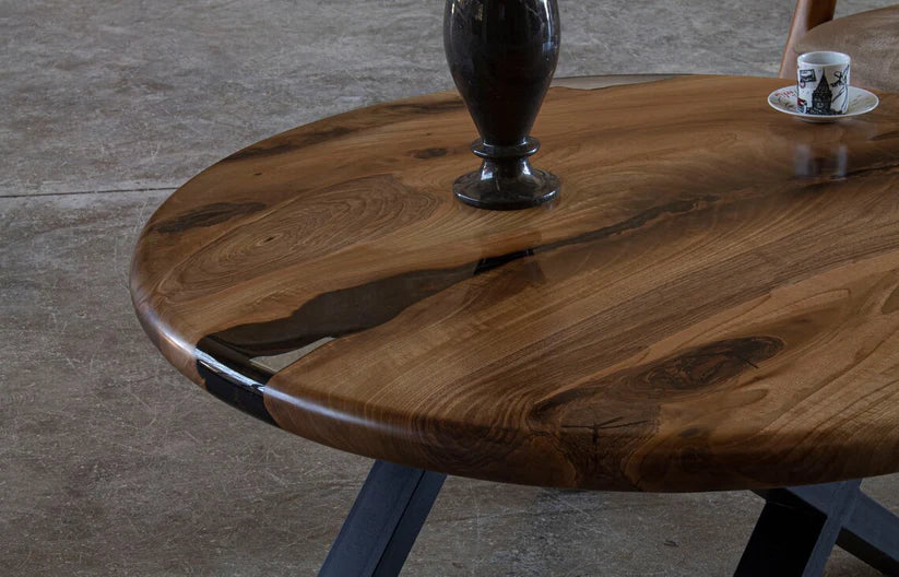 Astraea Mid-Century Epoxy River Round Coffee Table 24-Inch | WoodsBuddy