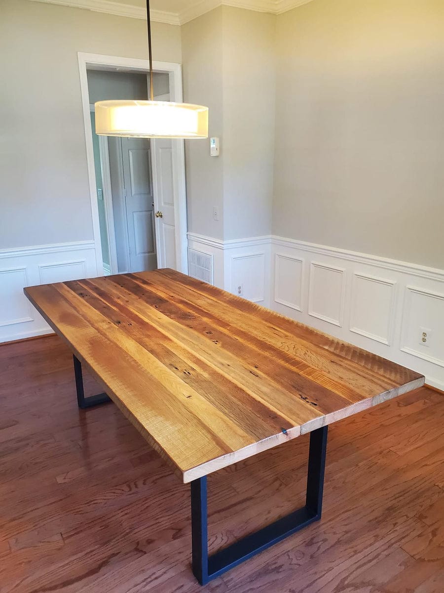 Farmhouse Solid Wood 6-Seater Dining Table – Live Edge with Industrial Metal Base | Wood’s Buddy