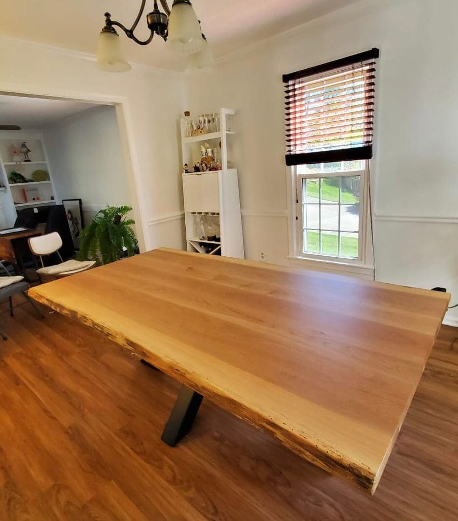 Solid Acacia Live Edge 6-Seater Dining Table – Angled Steel Pedestal Base Wood's Buddy