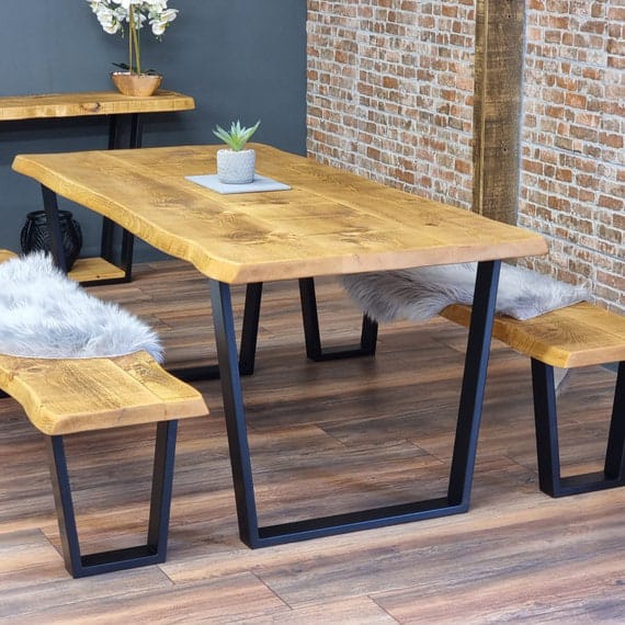 Solid Acacia Wood Dining Table with Benches Set of 2 – Live Edge 6 seater | Wood’s Buddy